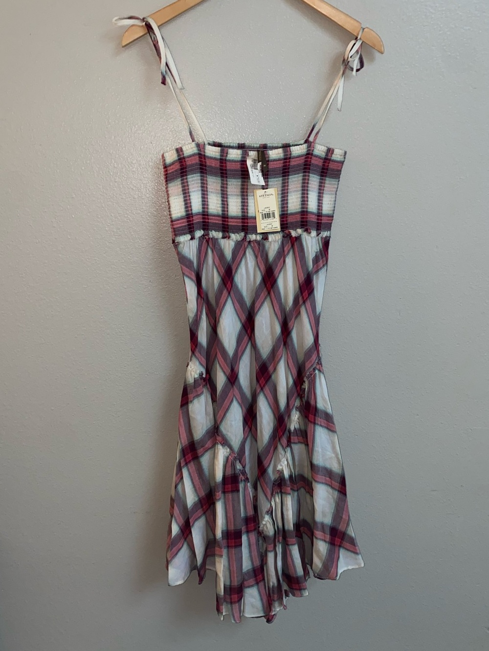 Stetson NWT Plaid Tie-Shoulder Smocked Dress - Size M Western coastal cowgirl